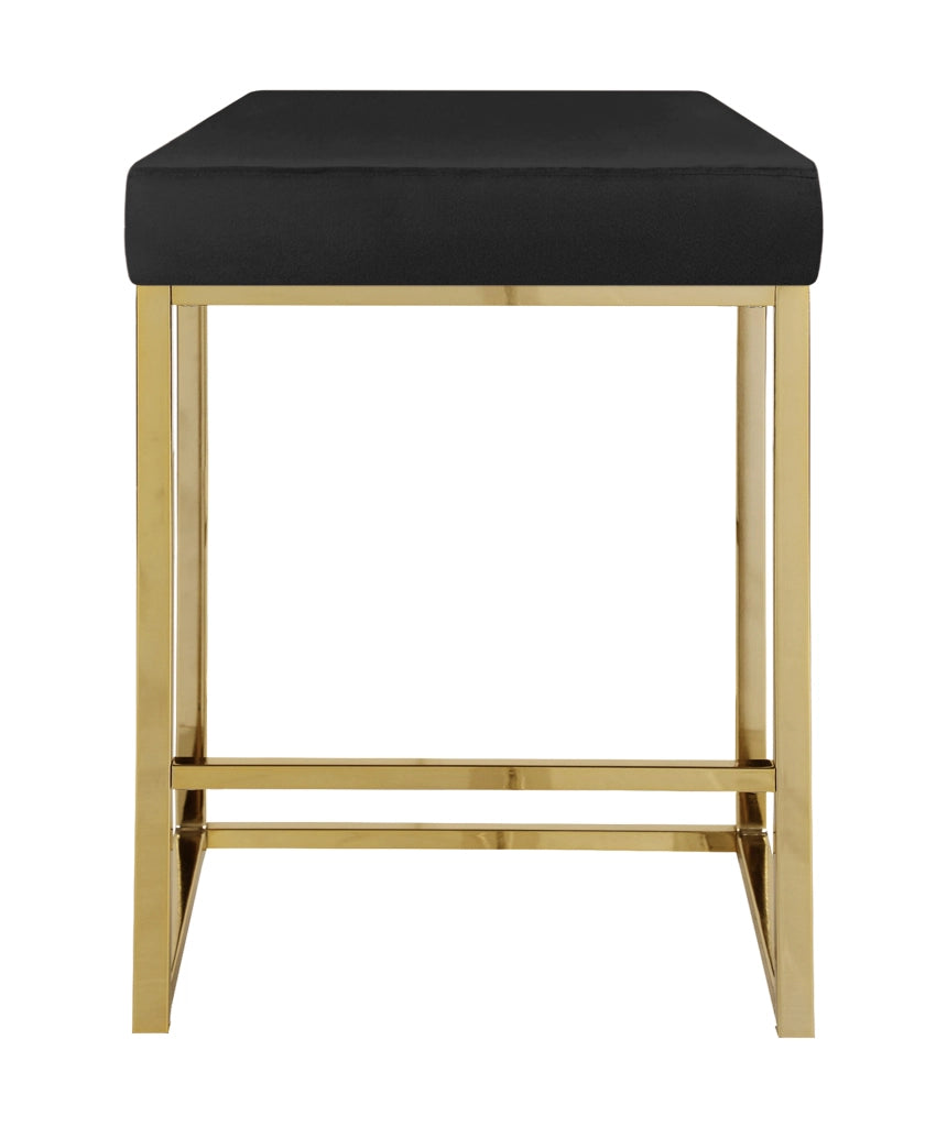 Sgabello Moderno In Velluto Sedile imbottito Gambe In Acciaio Dorato Senza Schienale Casa Sedia Cucina Bar Pub Seduta Rialzata Di Design - Nero