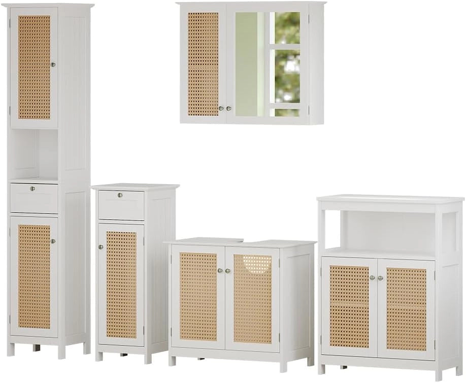Mobiletto bagno Rosario, Bianco, 60 x 80 cm con ante e vano a giorno, per la conservazione di articoli da bagno e asciugamani