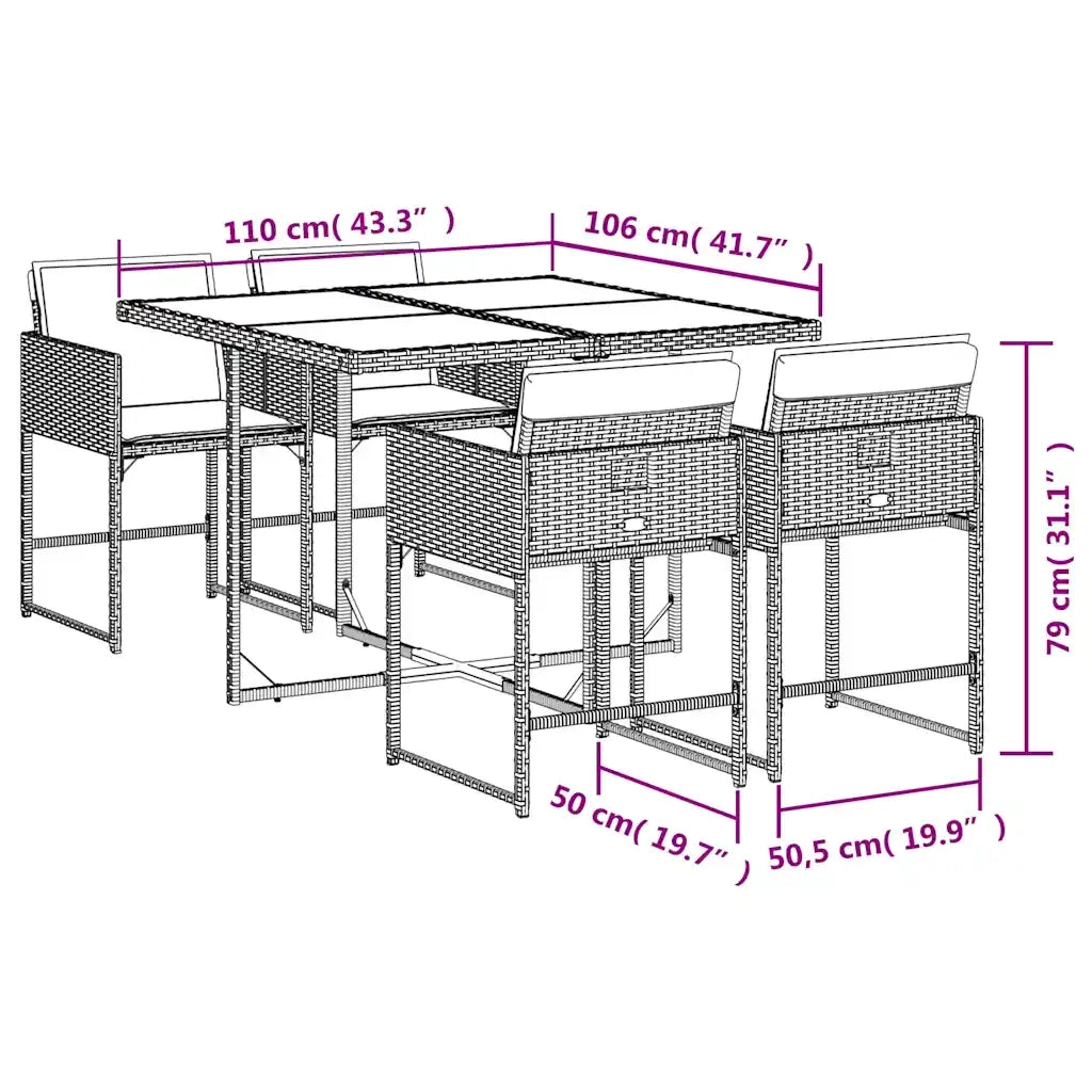 Set Pranzo da Giardino 5pz con Cuscini Grigio Chiaro Polyrattan