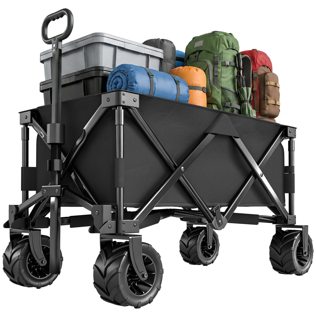 Carro Pieghevole per Spiaggia con Ruote 360¡ã ¨C Zephmum ¨C 108x55x55 cm Nero