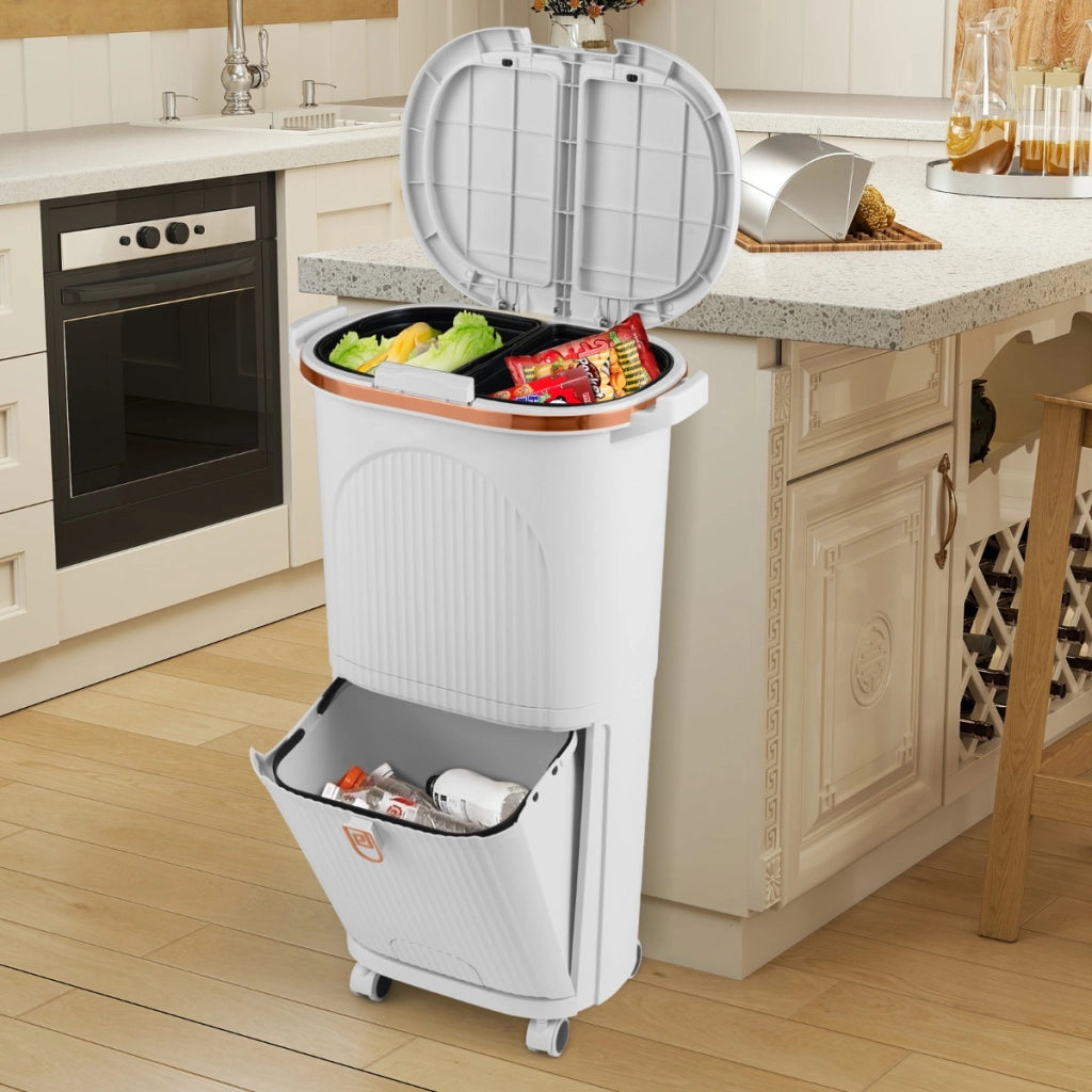 Pattumiera cucina 38l coperchi bidone differenziata 2 secchi rimovibili-Pattumiera contenitore per rifiuti soggiorno Bianco
