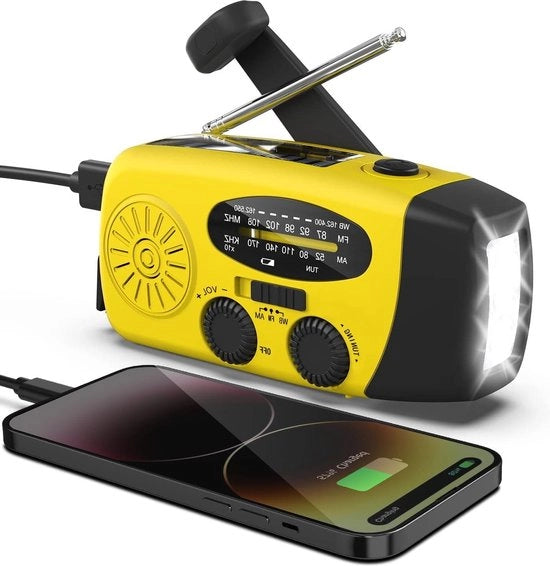 Radio di Emergenza - Radio per Emergenza Radio a Batteria con Carica Solare e Funzione USB per Smartphone Radio Meteo per Casa e Camping con AM/FM e Luce di Emergenza Radio a Manovella con Altoparlante SOS e Alarme Portatile e Ricaricabile