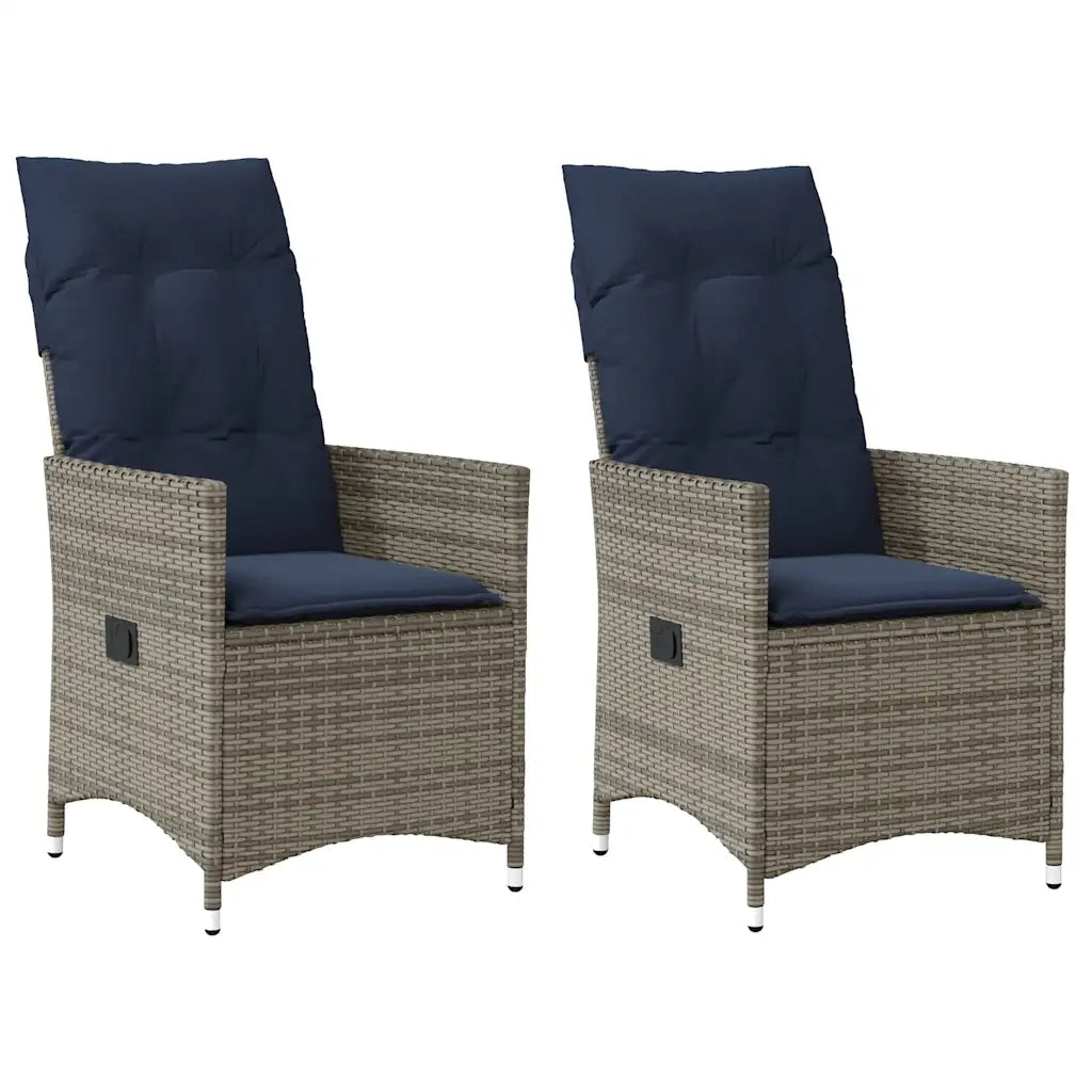 Sedie da giardino reclinabili 2 pz con cuscini grigie in polyrattan