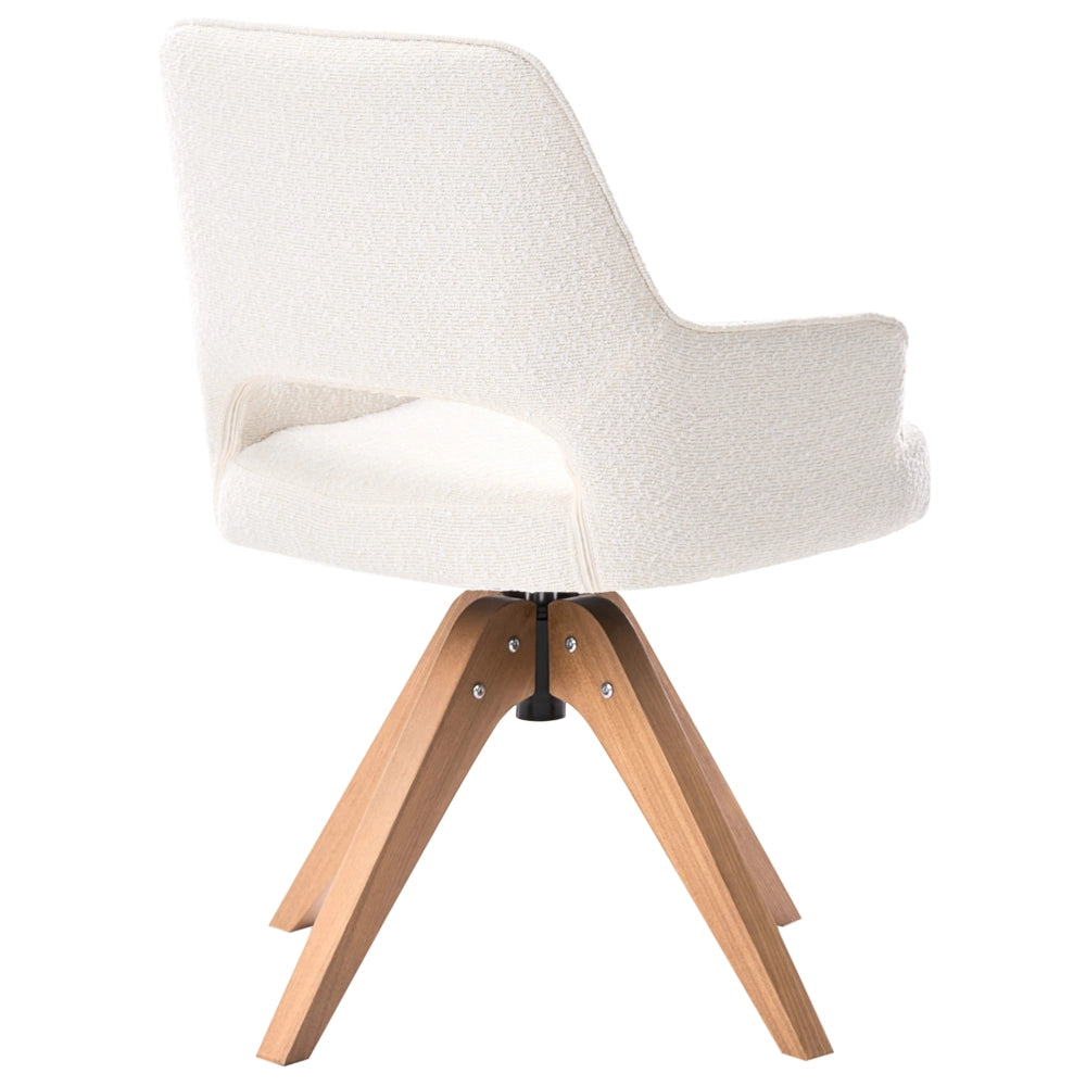 Sedia da pranzo girevole con schienale curvo in bouclè beige chiaro stile scandinavo