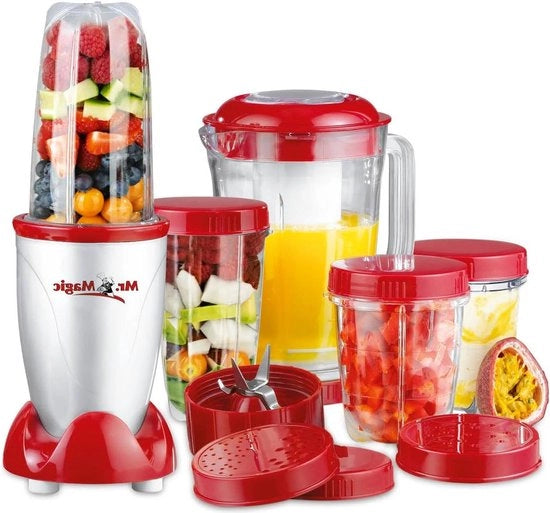 Set di 18 pezzi per la preparazione di smoothie con frullatore a stantuffo - 4 tazze da portare via, struttura per centrifugatore e attacchi per coltello - accessori sicuri da lavastoviglie e impermeabili [400W]