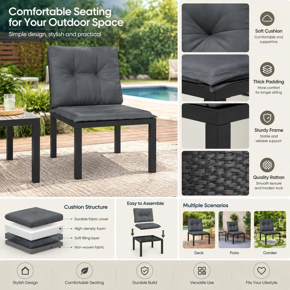Garden Chair With Cushion, Black And Grey Poly Rattan