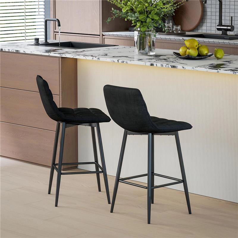 SET 2 SGABELLI DA CUCINA STILE NORDICO IN TESSUTO EFFETTO VELLUTO E METALLO 45X47X84 CM NERO