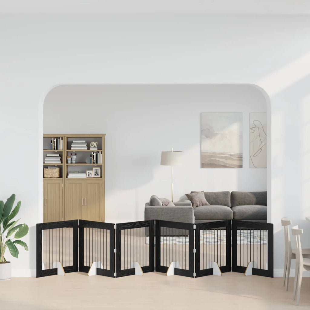 Cancello per cani con supporti 6 pz Rovere Nero 80 x 80 cm CFW3445528