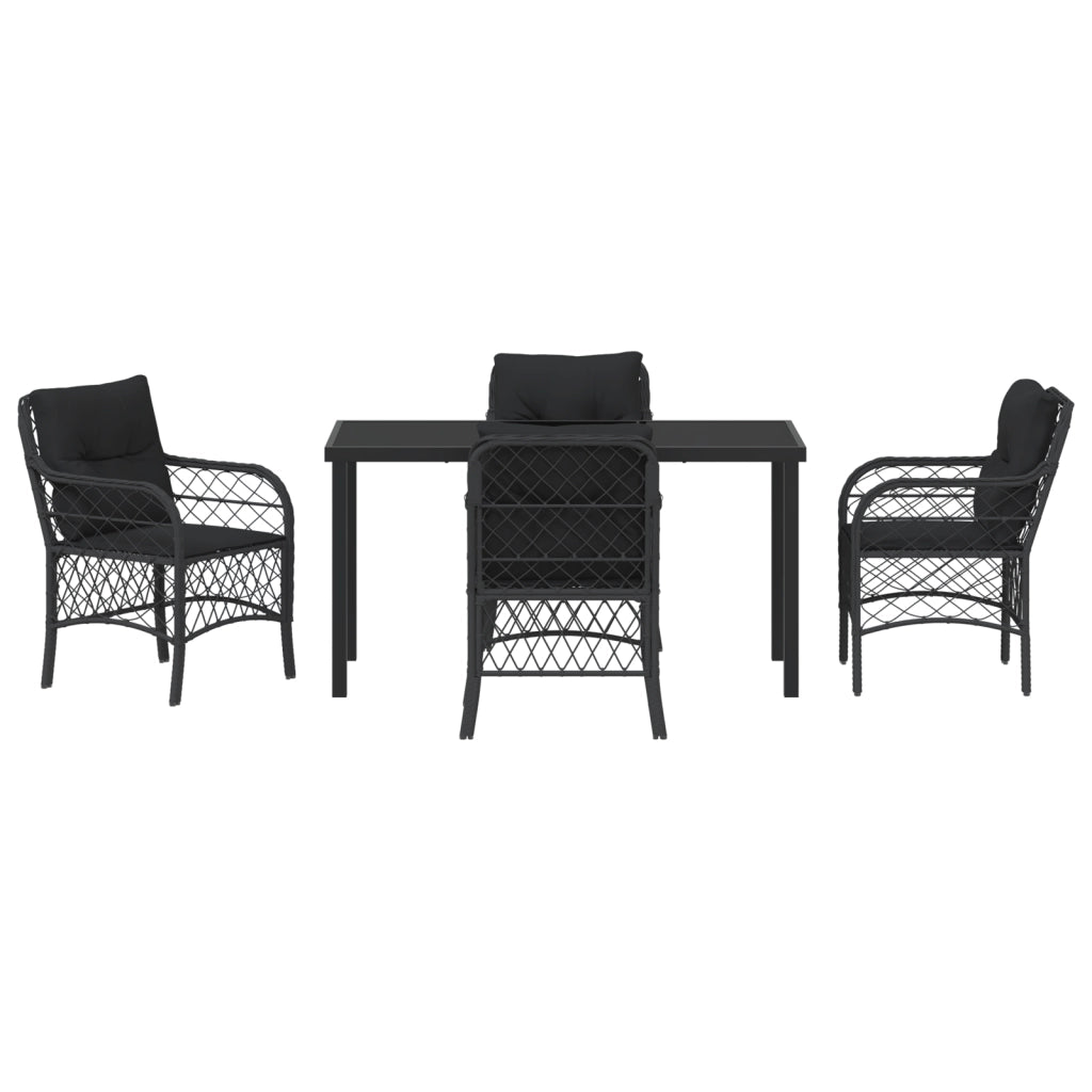 Set da Pranzo da Giardino con Cuscini , 5 pezzi in Rattan Poliestere Nero