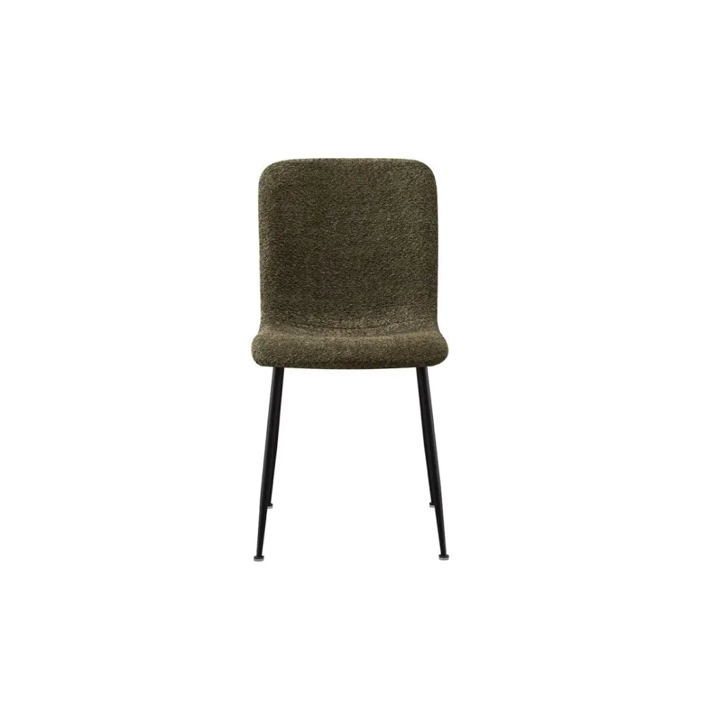 Sedia ALICE – Tessuto bouclé verde e gambe metallo nero – H82 × L42 × P57 cm