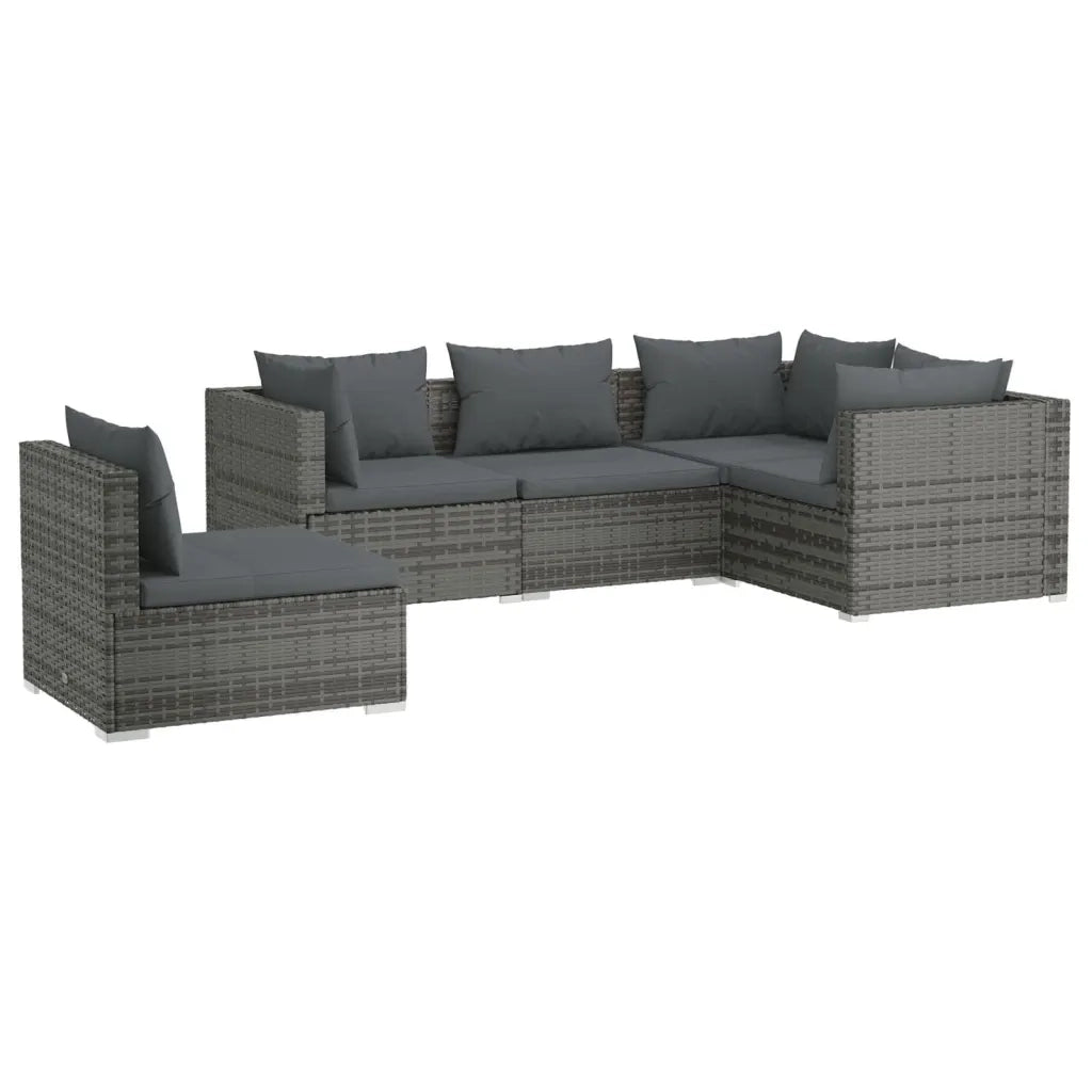 Set Divani da Giardino 5 pz con Cuscini in Polyrattan Grigio cod mxl 40462