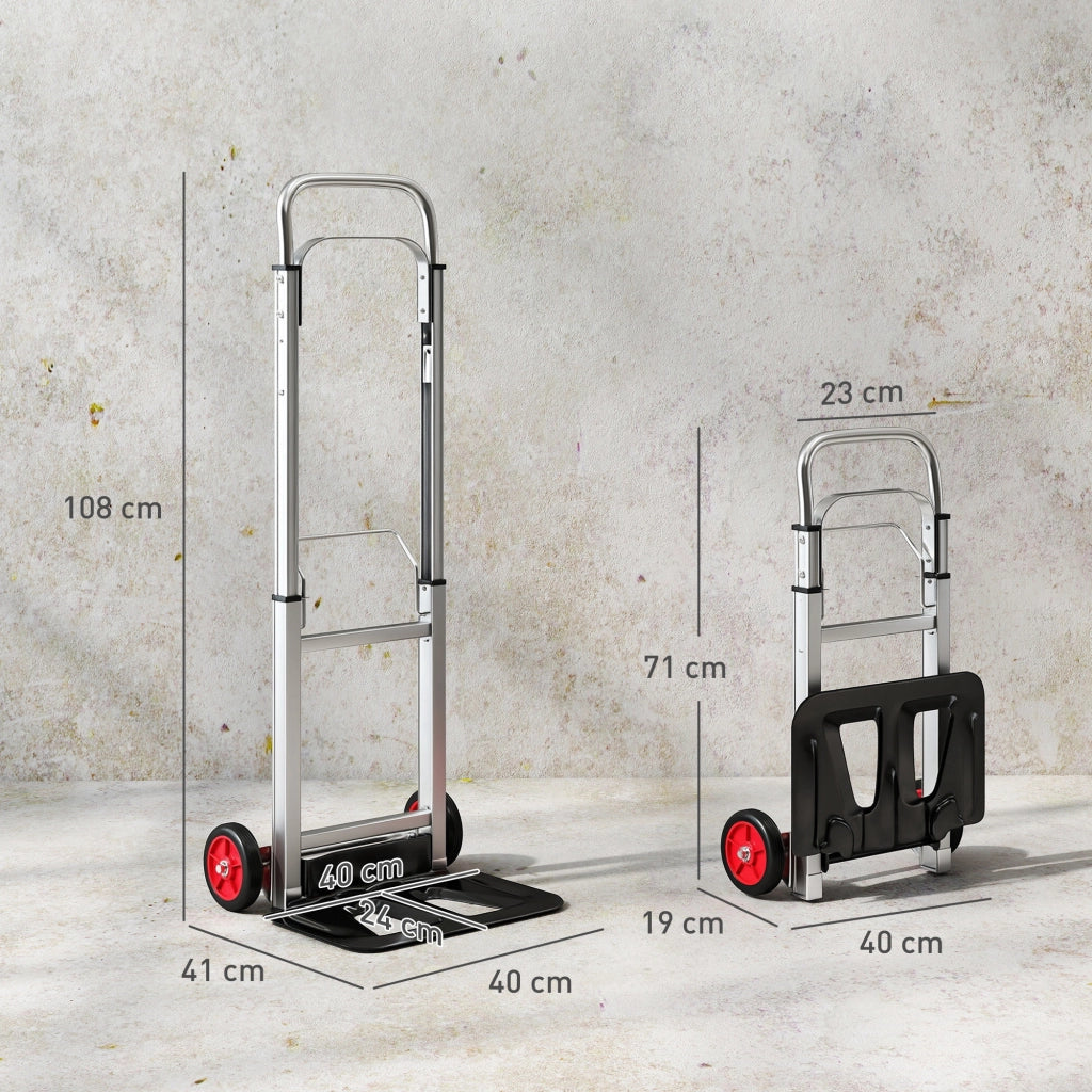 Carrello Pieghevole in Alluminio con Ruote ¨C zephmum ¨C Colore Argento e Nero 40x41x108 cm