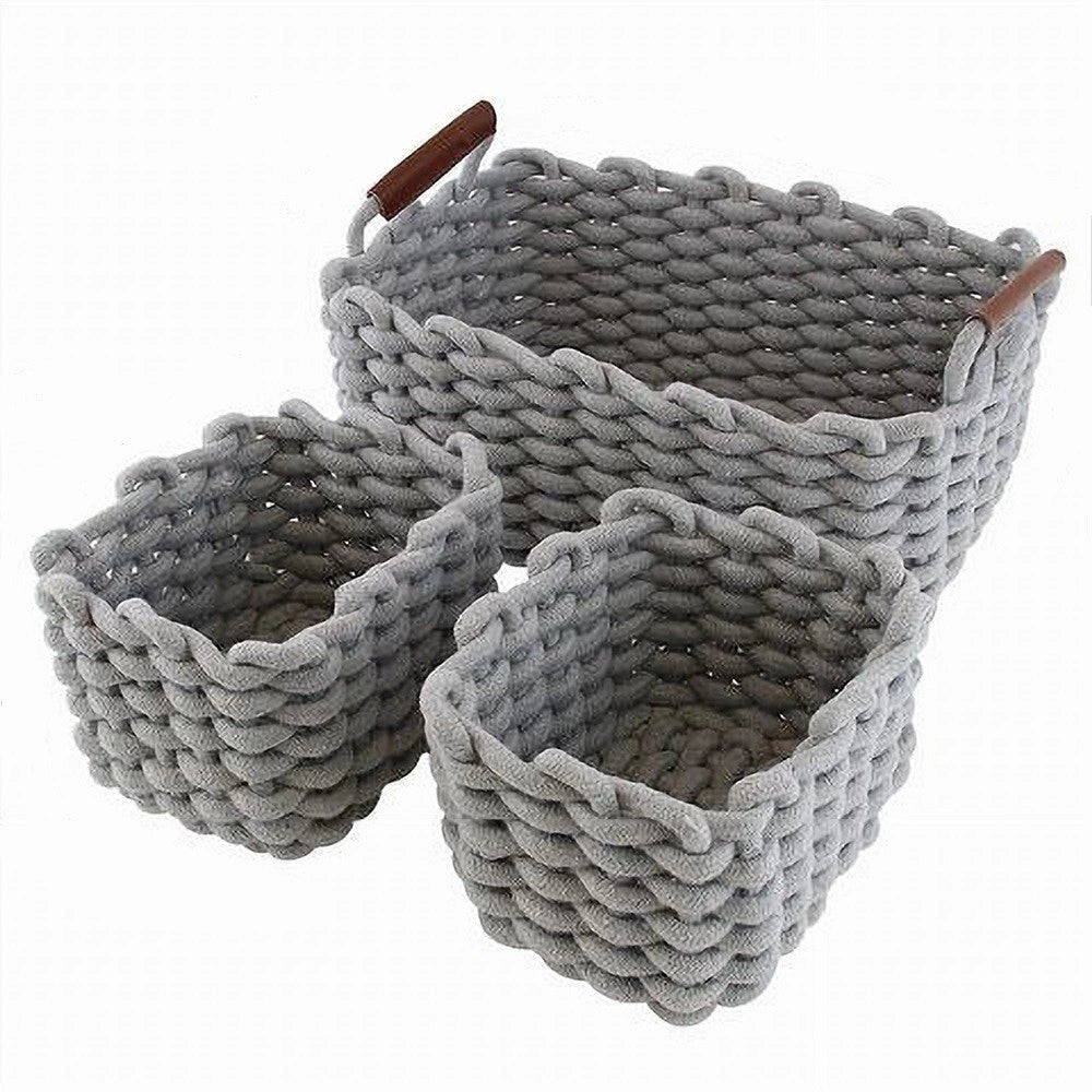 Trade Shop - Set 3 Cestini Intrecciati Corda Cesto Porta Oggetti Organizza Decora Casa 10635 -