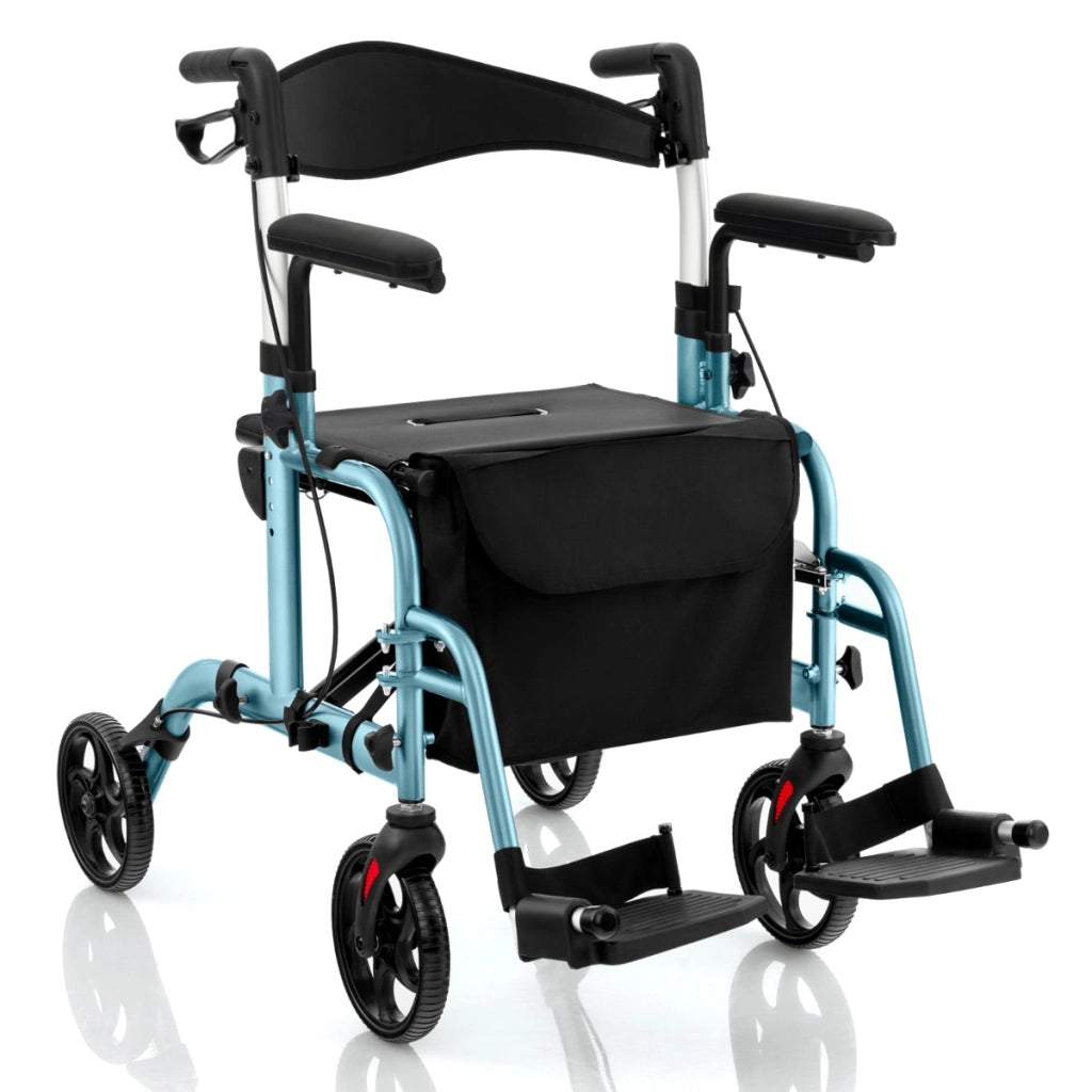 Deambulatore 2-in-1 con ausilio per camminare pieghevole e sedile grande, Deambulatore porta ombrello e borsa per persone con disabilit¨¤ Blu