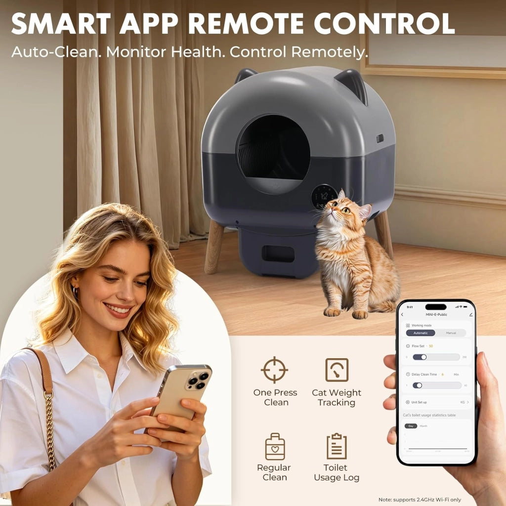 Lettiera per gatti, autopulente, 66 l, automatica, con controllo tramite app e sensore a infrarossi, anti-pizzicamento, lettiera elettrica per gatti con pietra profumata, opaca, ideale per