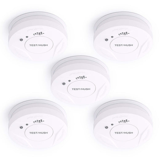 Set 5x Rilevatore di fumo con batteria fissa da 3 V, 10 anni senza manutenzione, allarme antincendio con funzione HUSH, sensore antifumo fotoelettrico affidabile con potenza sonora di 85 dB