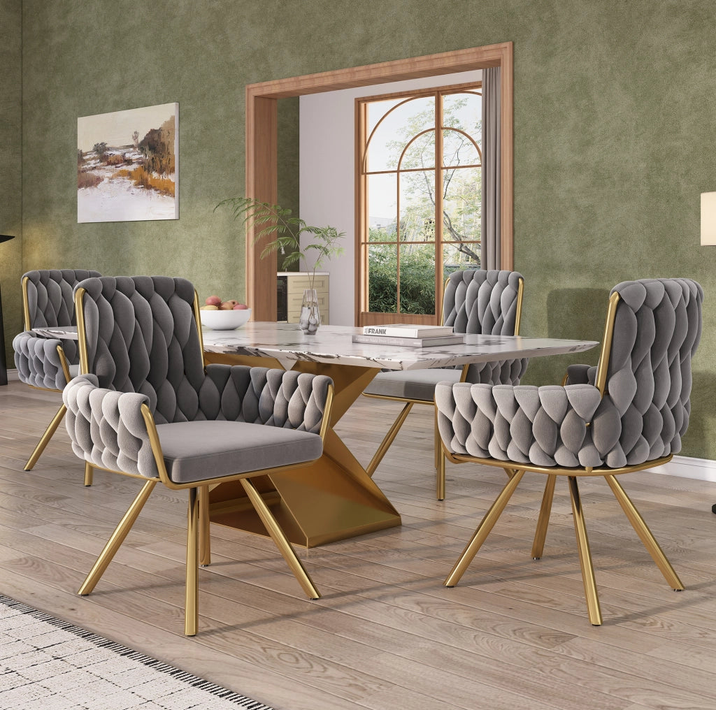 Set di 2 sedie da pranzo girevoli in velluto grigio