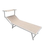 Lettino Prendisole Professionale Pieghevole e Impilabile con Parasole Regolabile, Schienale Reclinabile 2 Posizioni, Struttura in Alluminio, Tessuto Impermeabile UV Resistente, Portata 110 Kg Beige