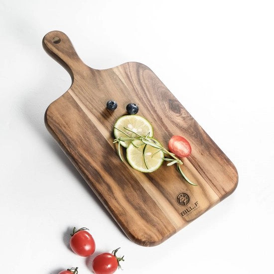 Sedia per cucina in legno, tavolo per cucina in legno, tavolo rustico per cucina, piastra di taglio in acacia con manico, tavolo per colazione, tavolo per snack, set di tavoli da servire composto da 35 x 18 x 1,8 cm.