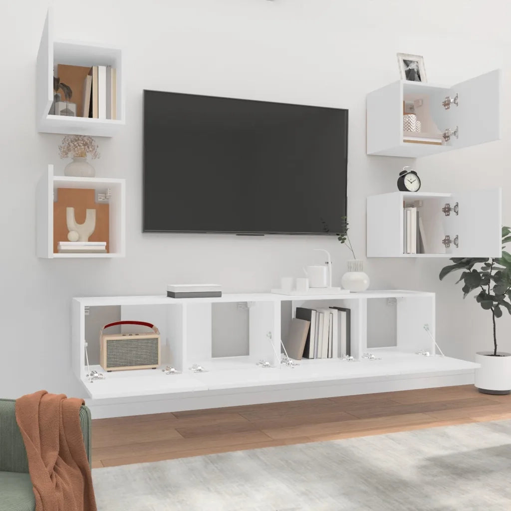 Set di Mobili Porta TV 6 pz Bianco in Legno Multistrato 3114254