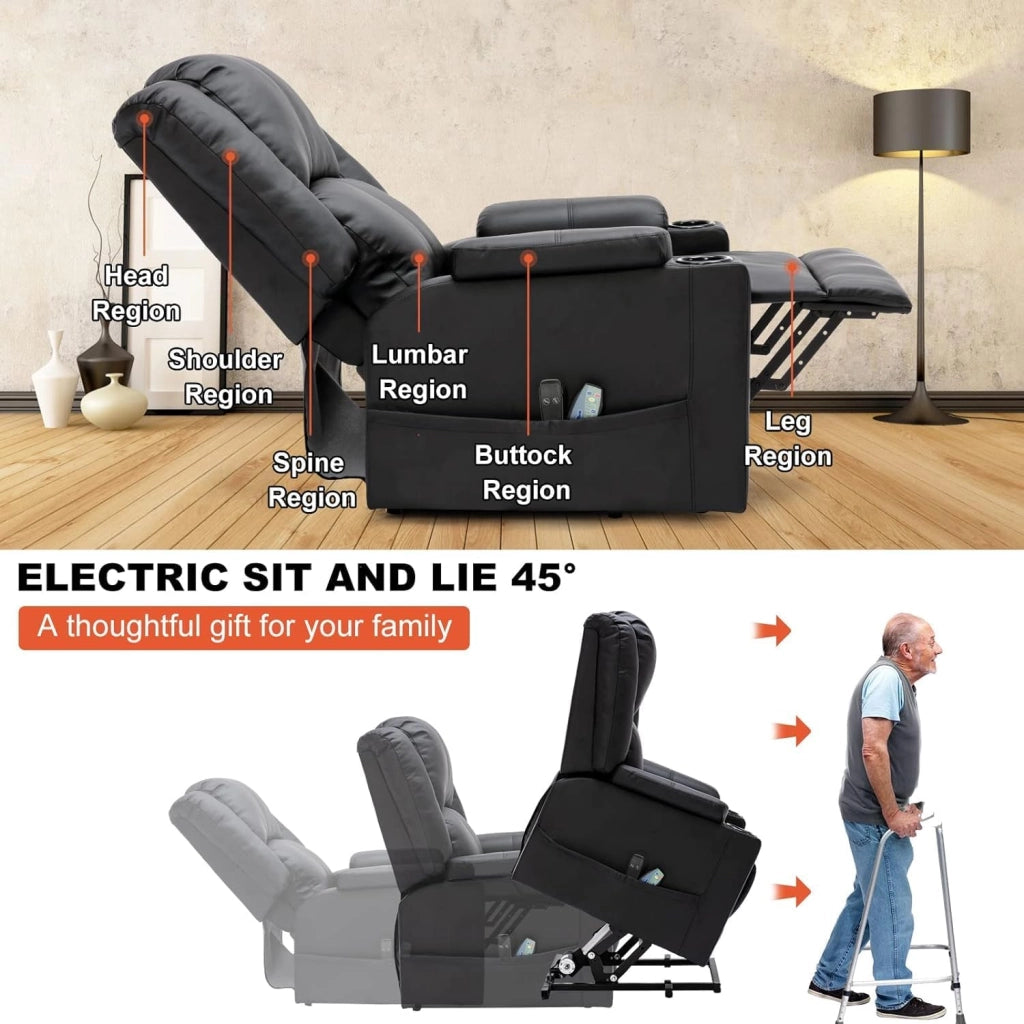 Poltrona Relax Reclinabile Poltrone Relax Elettriche Schienale Regolabile, Poggiapiedi Retrattile, con 2 Portabicchieri, Tasche Laterali, Supporto per Stare in Piedi, Pelle PU, Soggiorno, Came