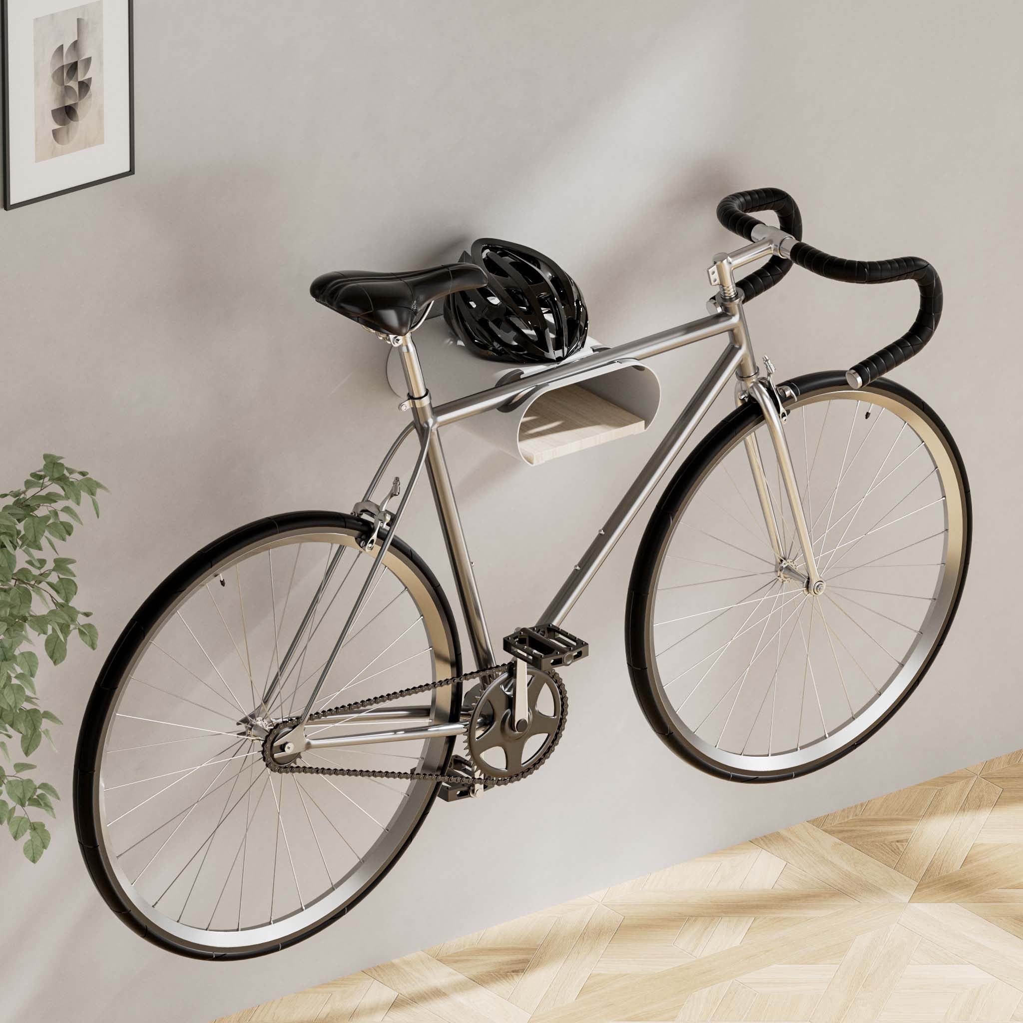 supporto a parete per bicicletta bianco 25,6 x 30 x 11,4 cm fino a 25 kg, portabici universale, in sospensione, per tubi orizzontali Ø 55 mm e manubri larghi 500 mm