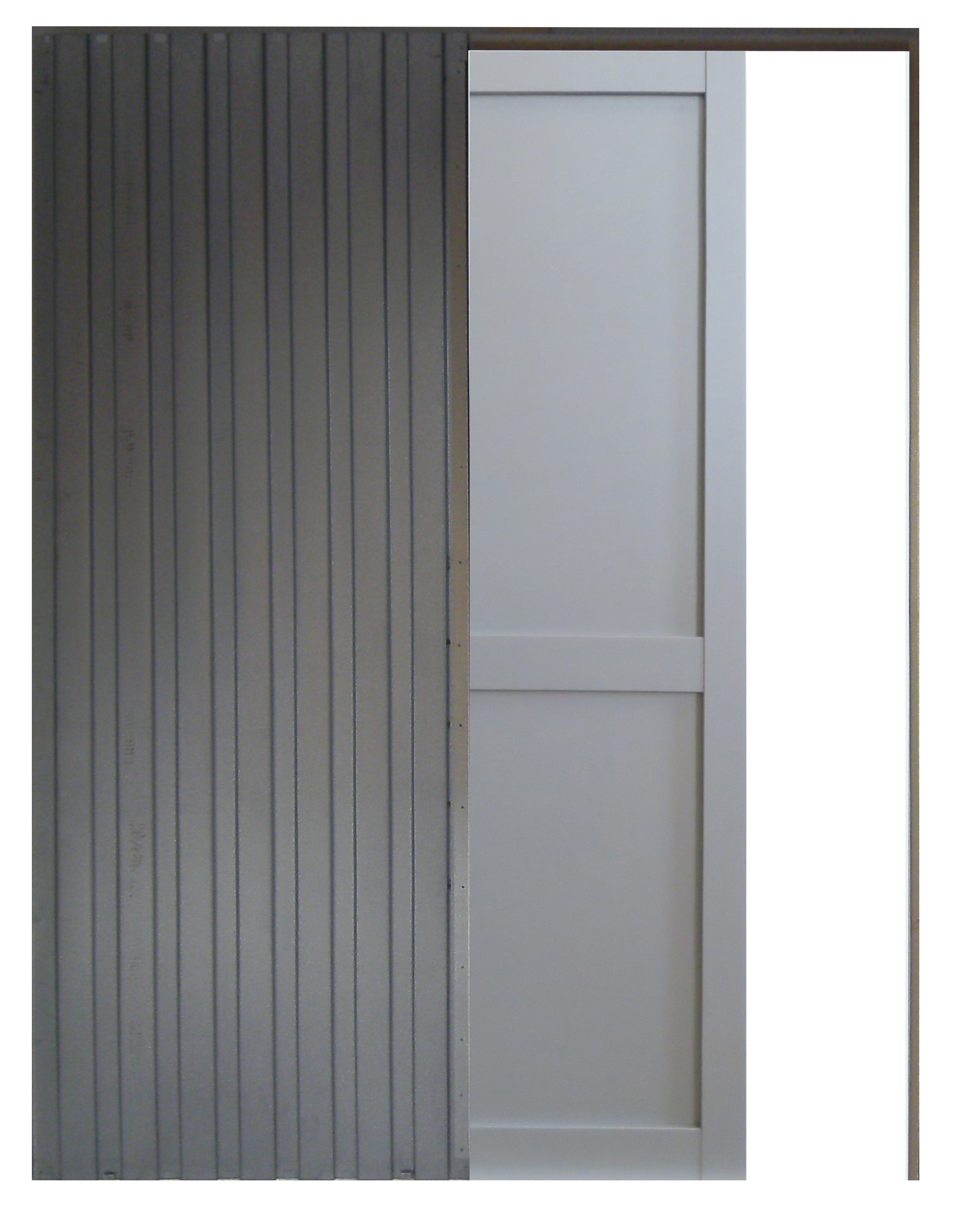 Porta scorrevole Athena Grigio RAL7035 - 2 pannelli H204 x L.83 + Sistema a libro e rivestimento in dotazione