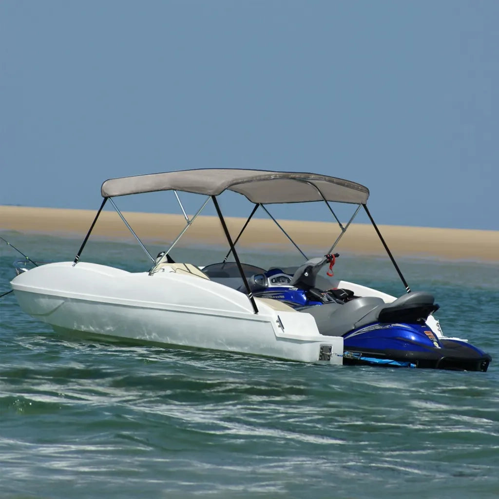 Bimini di Prua con Tendalino 3 Archi Grigio 183x140x137 cm 94798