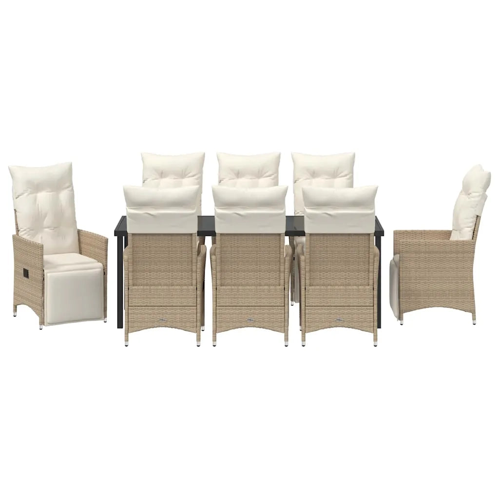 Set da Pranzo per Giardino con cuscino 9 pcs Beige polyrattan 3379589