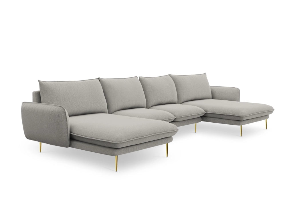 Cosmopolitan Design - Divano panoramico "Vienna" 6 posti in tessuto strutturato grigio chiaro 