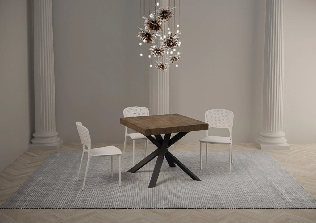 Tavolo allungabile 90x90/194 cm Clerko Premium Noce gambe Antracite