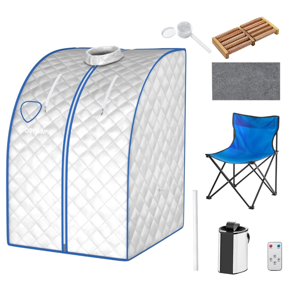 Sauna a vapore portatile timer e temperatura regolabili, Sauna pieghevole 3 L con telecomando Argento