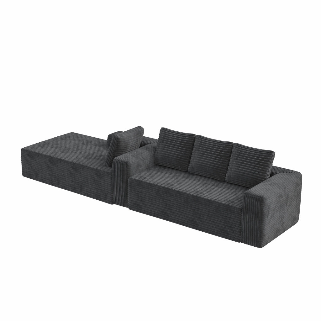 Divano angolare modulare a L con chaise longue reversibile e seduta profonda in velluto a coste - grigio
