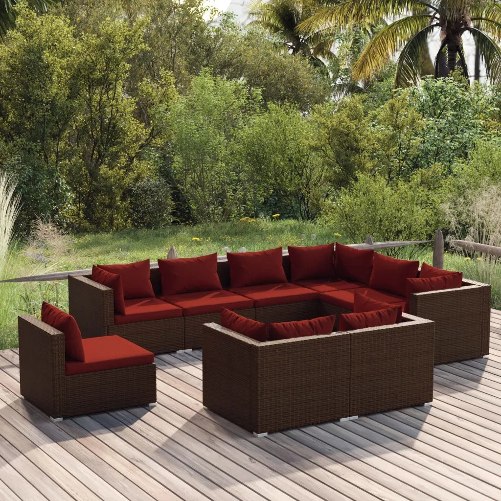 Set Divani da Giardino 9 pz con Cuscini in Polyrattan Marrone cod mxl 35065