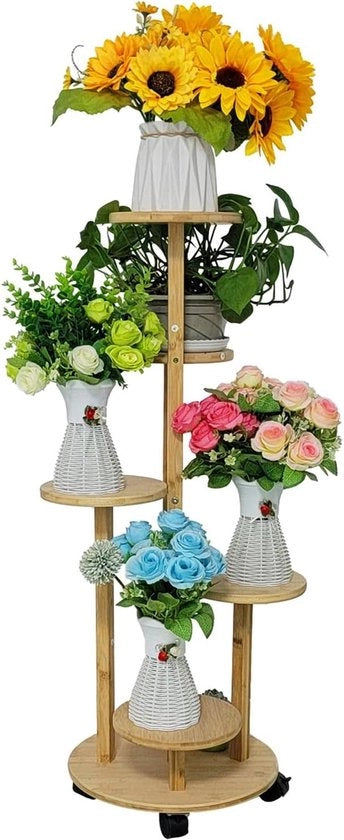 Trappolo per piante - Supporto per piante - Legno bianco - Raccoglitore per piante - Angolo - Interno - Alto - Bancone per piante - Per interni - Grande - Legno chiaro - Naturale