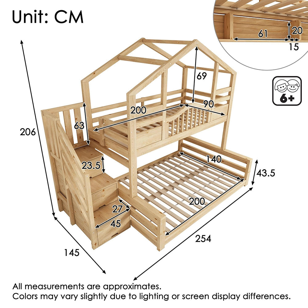 Letto a castello per bambini con armadio - Xylo - 90x200cm superiore 140x200cm inferiore