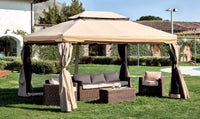 Gazebo da Giardino 3x4m in Alluminio con Zanzariera Bauer Ecrù