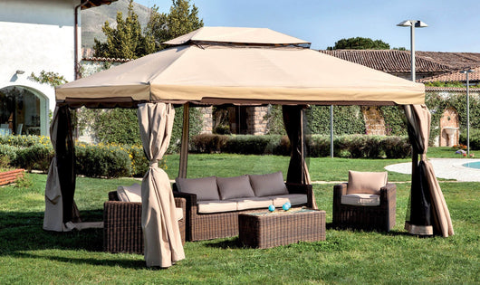 Gazebo da Giardino 3x4m in Alluminio con Zanzariera Bauer Ecrù