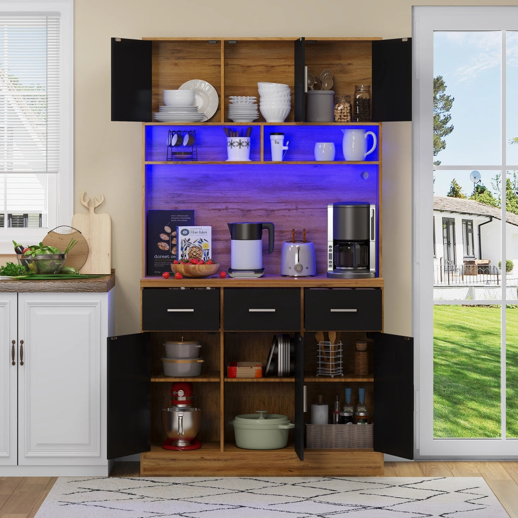 Mobile buffet cucina 100 x 40 x 180 cm con LED, prese USB, cassetti e ripiani regolabili