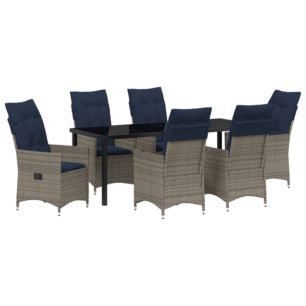 Set da pranzo da giardino 7 pezzi  con cuscini in rattan grigio