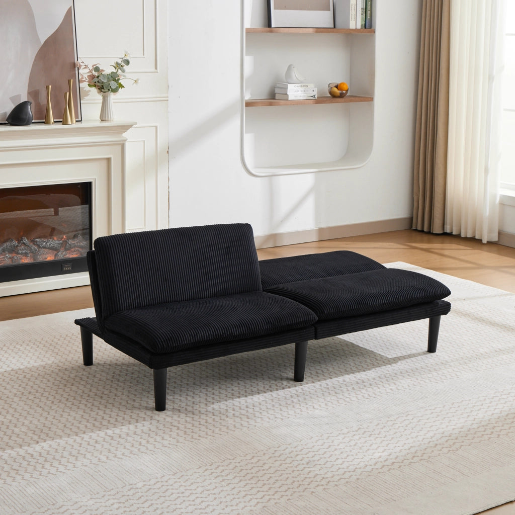 Divano 2 Posti Reclinabile ¨C MINIMAL ¨C Velluto Nero, Struttura in Legno, 106-140-180¡ã