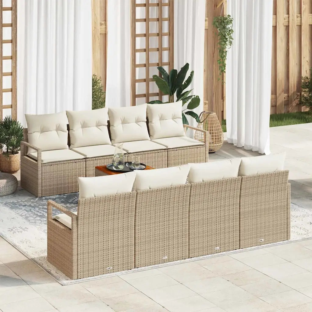 Set Divano da Giardino con cuscino 9 pcs Beige polyrattan 3347680