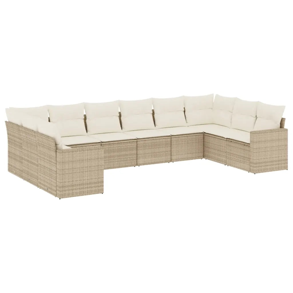 Set Divano da Giardino 10 pz con Cuscini Beige in Polyrattan 3219458