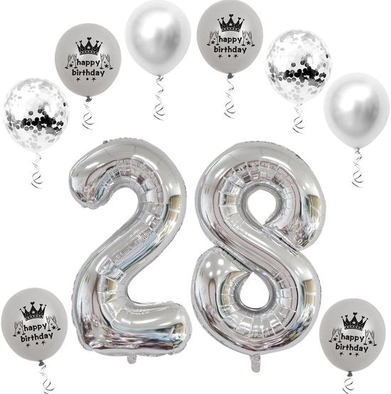 Folieballoone XL 32 pollici - Nummer 28 - Decorazione per Festa di Compleanno - Decorazione per Festa - Helio/Aria - Alta Resistenza alla Forma - Ballo Numerico