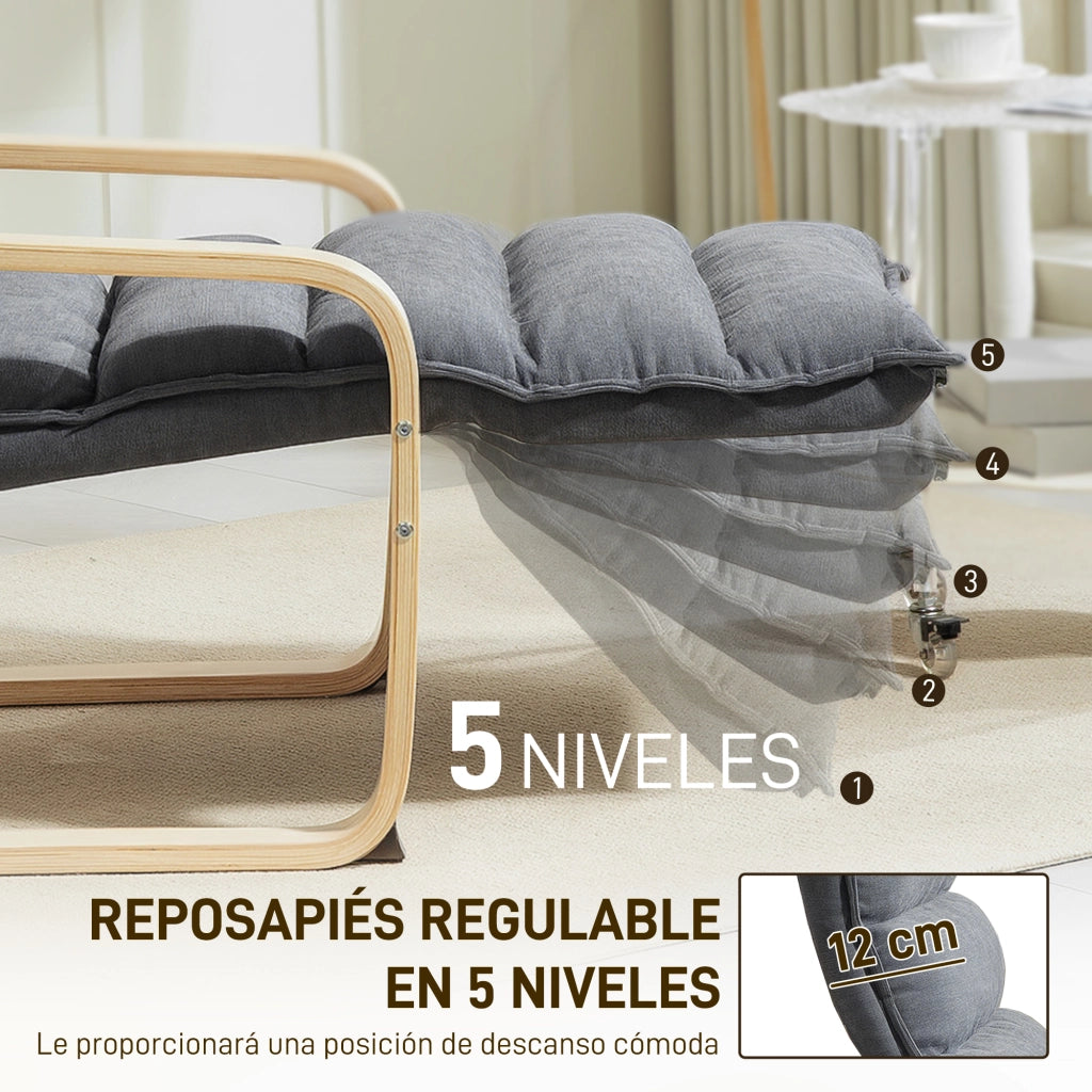 Poltrona relax con poggiapiedi ¨C Xylo ¨C velluto grigio scuro con gambe in legno 67x93x105 cm