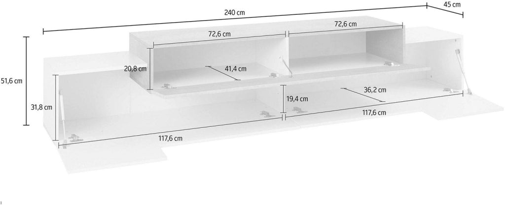 Mobile TV 3 Ante 240x45x51,5 cm Coro Bianco Lucido e Cemento