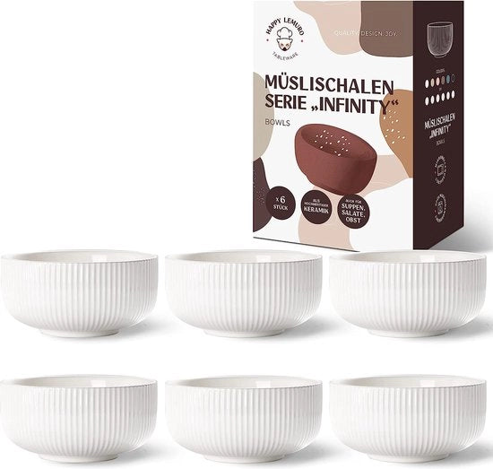 Set di ciotola per zuppa | 6 x 750ml | per zuppe, muesli, ramen - ciotola per zuppa grande - ciotola con cappuccio - set di ciotola ceramica - ciotola ceramica - ciotola designer per zuppe - ciotola per muesli grande (bianca)