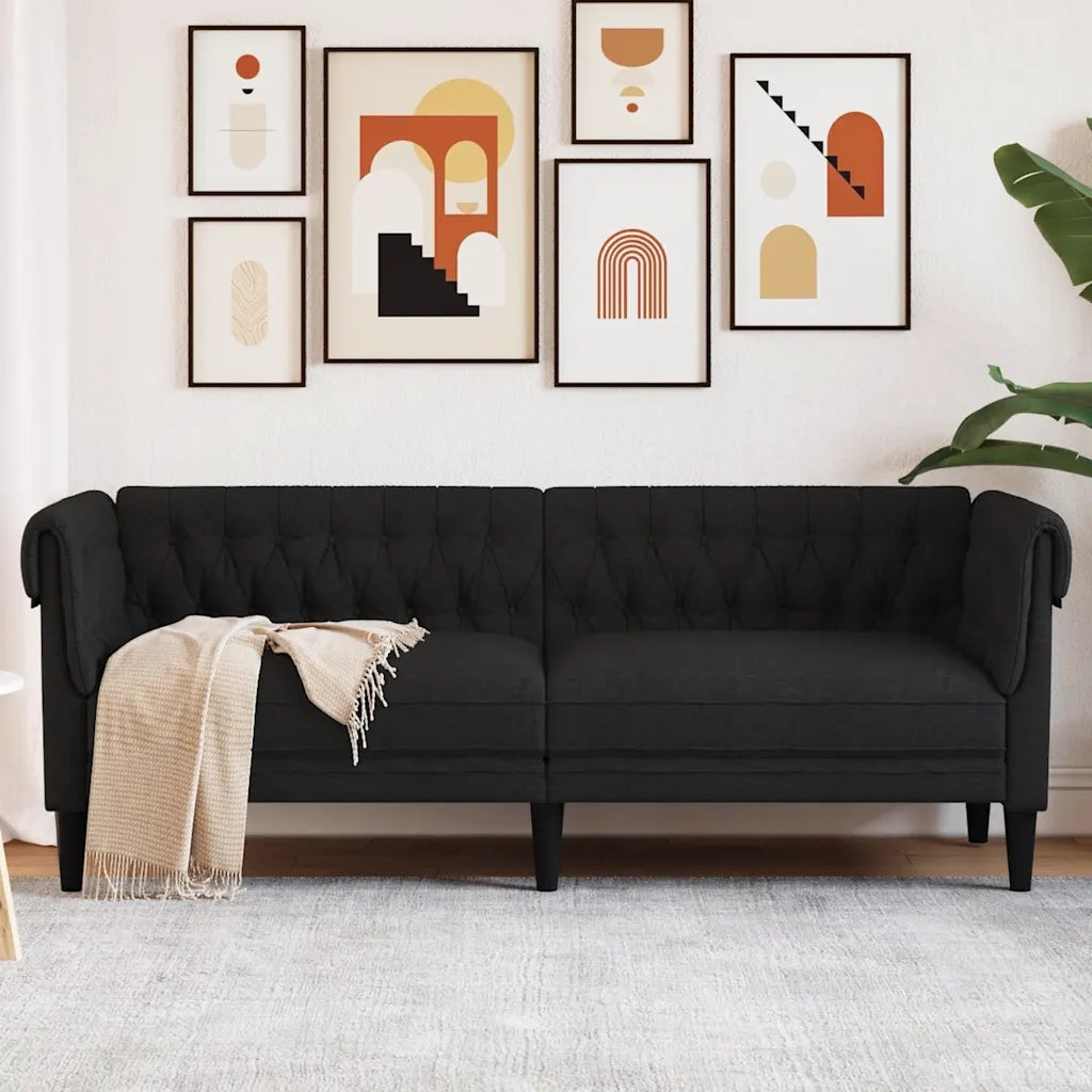 Divano Chesterfield a 3 Posti-Sofa 3 Posti-Divanetto Nero in Tessuto