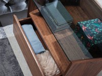 Comodino in noce con piano in vetro temperato