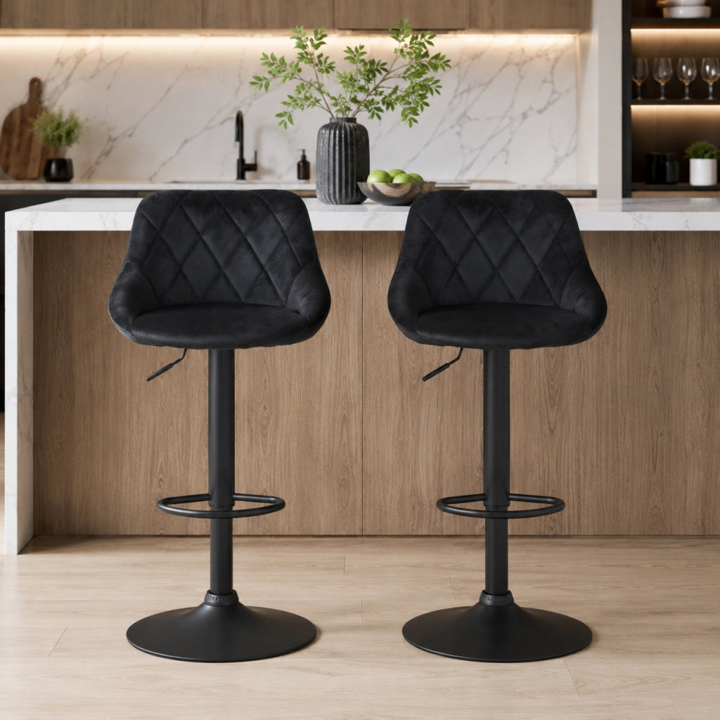 Set di 2 sgabelli da bar 46x48x104 cm regolabili con schienale in poliestere nero